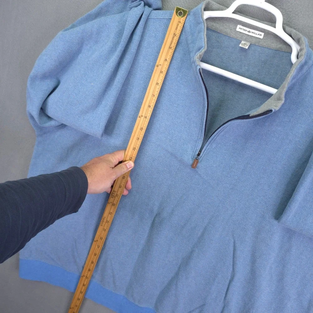 Peter Millar Quarter Zip Pullover Sweater Blue Herringbone 4X Cotton